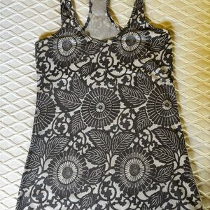 Black and White Floral Tank Top with Intricate Patterns